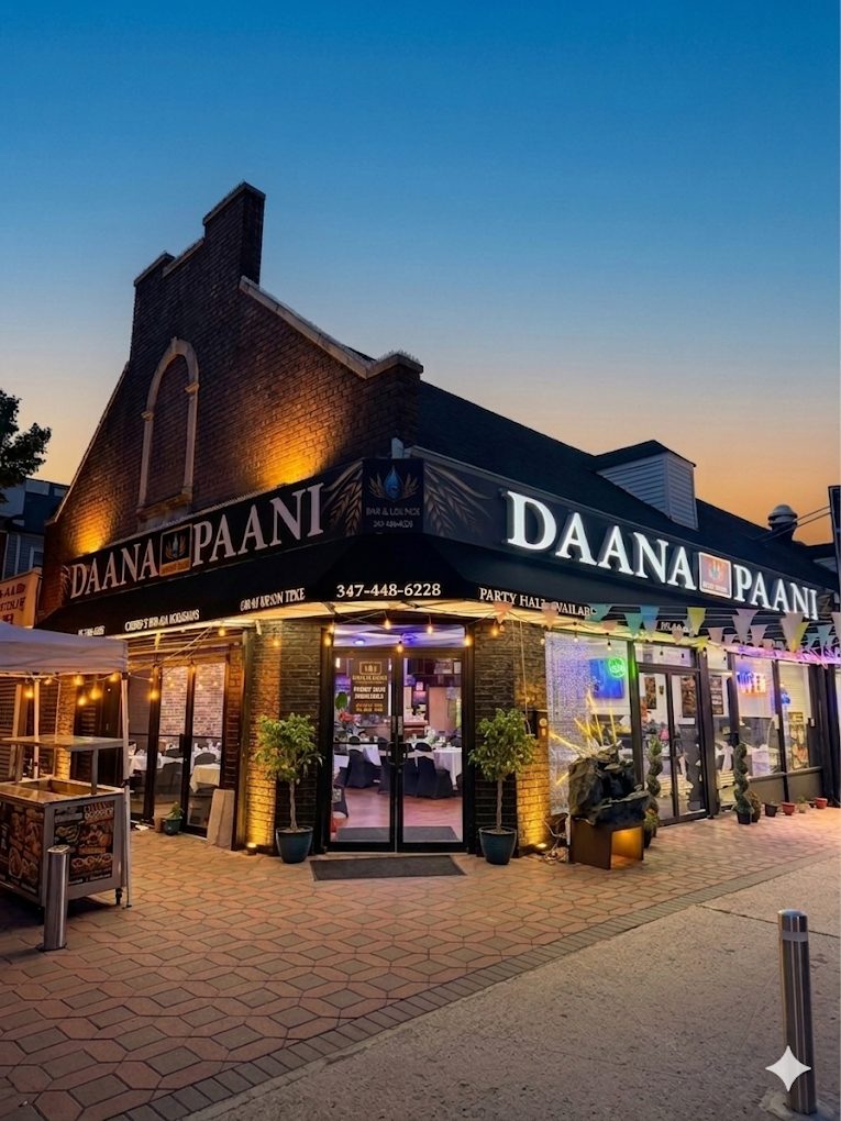 Daana Paani storefront at dusk